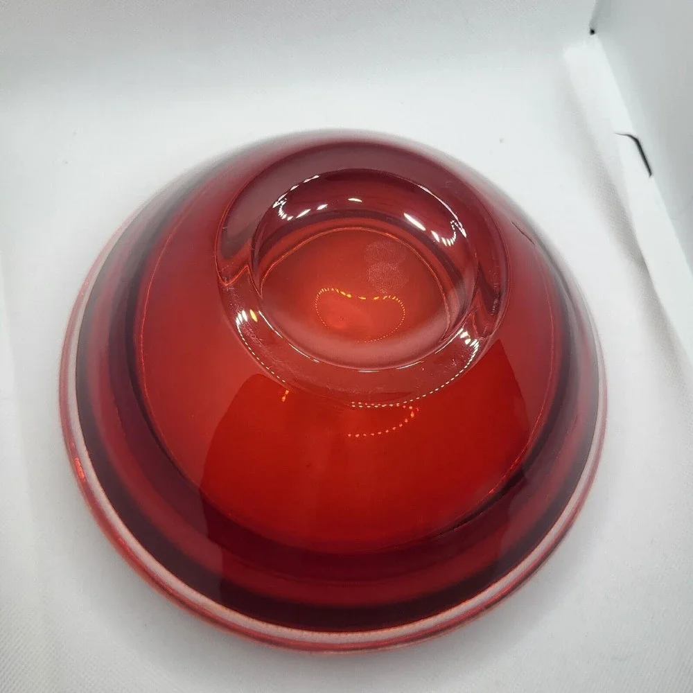Vintage MCM Teleflora Red Burnt Orange Glass Bowl Heavy